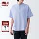 無(wú)印良品（MUJI）男式 涼感 亨利領(lǐng) 短袖T恤休閑百搭亨利衫男款打底衫純棉涼感物語(yǔ) 天藍(lán)色條紋 XXL（185/112A）