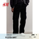 H&M男裝休閑褲夏季舒適寬松版燈芯絨時尚工裝褲1231068 黑色 175/86