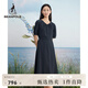 beanpole【度假連衣裙】濱波  春夏女士?jī)?yōu)雅小V領(lǐng)短袖連衣裙 藏青色 M 165/88A