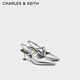 CHARLES&KEITH一字帶尖頭中跟包頭涼鞋單鞋七夕禮物CK1-60280474 Silver銀色 35 （225）