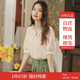 茵曼（INMAN）田園提花肌理春夏高檔白襯衫女V領(lǐng)氣質(zhì)短袖上衣 淡香杏 L 