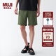 無印良品（MUJI）男式 水洗 平紋 短褲 純棉全棉 褲子 休閑褲 AED10A3S 卡其綠 L