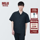 無印良品（MUJI）男式 易干彈力泡泡紗開領(lǐng)短袖衫 男士短袖襯衫襯衣 AC1WBA4S 深藏青色 L(175/100A)