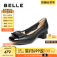 百麗（Belle）氣質(zhì)方跟淺口單鞋女2025秋新商場(chǎng)同款牛皮通勤單鞋E1A1DCQ5 黑色 38