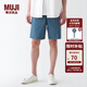 無印良品（MUJI）男式 水洗 平紋 短褲 純棉全棉 褲子 休閑褲 AED10A3S 煙熏藍色 L