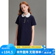 ELLE KIDS25夏季新款女童學(xué)院風(fēng)繡花娃娃領(lǐng)A字正肩版裙子休閑短袖連衣裙