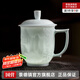 景德鎮(zhèn)（jdz）陶瓷家用中式手工長城茶杯茶具帶蓋辦公泡茶杯喝茶水杯送老師禮物 影青浮雕山水茶杯