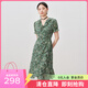 敦奴（DUNNU）dunnu敦奴2024夏新款顯瘦法式荷葉邊V領(lǐng)印花連衣裙女 綠色 L