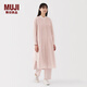 無(wú)印良品（MUJI）女式 水洗 平紋 立領(lǐng)長(zhǎng)袖連衣裙女裝裙子25年春季連身裙 襯衫裙 淺粉紅色條紋 M （160/84A）