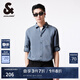 杰克·瓊斯（JACK&JONES）夏翻領(lǐng)麻混紡柔軟舒適透氣純色七分袖男士襯衫上衣男裝224231004 E39 灰藍(lán)色 常規(guī) S 170