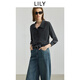 LILY2025秋新款女裝含山羊絨格雷系翻領花邊氣質通勤針織開衫外套 509深灰 M