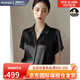 Amerpin國際一線品牌真絲襯衫女100%桑蠶絲短袖寬松法式洋氣氣質(zhì)襯衣重磅 黑色（禮盒包裝） L