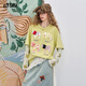 妖精的口袋灰色網(wǎng)紗拼接印花長(cháng)袖t恤女2025年夏季新款設計感上衣 農場(chǎng)黃綠色 M