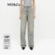 MO&Co.牛仔褲2025春新品懷舊洗褪磨白棉質(zhì)中低腰闊腿褲MBE1JEN021 牛仔灰色 L /L
