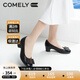 COMELY康莉粗高跟媽媽鞋女春季新款商場(chǎng)同款牛皮通勤圓頭淺口單鞋 黑色 37