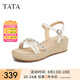 他她（TATA）法式氣質(zhì)坡跟涼鞋女鞋度假風(fēng)厚底涼鞋2025夏新款UQA01BL5 米白 37