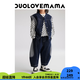 DUOLOVEMAMA撞色拼接時(shí)髦廓形兒童牛仔褲男女童休閑闊腿褲子春潮 單寧藍(lán)褲子【現(xiàn)貨】 110 cm
