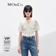MO&Co.【新中式】針織衫泡泡袖拼接斜襟盤扣v領短款上衣 日落白色 S 160
