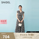 SNIDEL2025春夏新品優(yōu)雅收腰V領(lǐng)荷葉邊印花茶歇連衣裙SWFO252003 黑色 M (1)