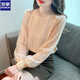 羅蒙2025法式時(shí)尚蕾絲長(cháng)袖針織衫打底女士春季新款寬松拼接洋氣上衣薄 杏色 M 建議96-105斤