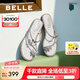 百麗（Belle）小福蝶閃耀平底水鉆夾腳拖鞋女2025夏季新款商場同款拖鞋D6D1DBT5 銀色 37 (235mm)