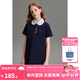 ELLE KIDS童裝 繡花娃娃領連衣裙女童夏季新款法式復古風精致裙子 藏青 160 (S)