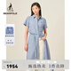 beanpole【新品】濱波 2025春夏女士朝陽格系帶短袖襯衫型連衣裙 藍(lán)色 M 165/88A