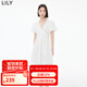 LILY秋新款女裝氣質(zhì)優(yōu)雅時(shí)尚鏤空高腰小白裙垂感別致連衣裙女 601白色 M