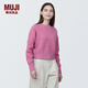 無(wú)印良品（MUJI）女式 棱紋編織 圓領(lǐng)短款針織衫 長(zhǎng)袖女款 女裝 薄款毛衣 粉紅色 L (165/88A)