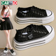 卡帝樂(lè )鱷魚(yú)女鞋夏季蕾絲網(wǎng)面小白鞋透氣增高松糕休閑板鞋子女 1600 黑色 35