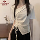 俞兆林不規(guī)則抽繩短袖t恤女2025春夏季新款設(shè)計感小眾修身顯瘦別致上衣 白色短袖 M [95-105斤]