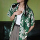 小野七天短袖碎花襯衫女復古港風設計感小眾夏季寬松度假休閑襯衣 【綠色碎花】M
