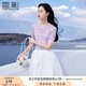 香影紫色針織衫女短袖2025夏裝新款t恤氣質(zhì)套頭鏤空?qǐng)A領(lǐng)正肩上衣 紫色 L 165/88A/110-125斤