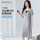 Mom Jane帶胸墊孕婦裙夏季薄款哺乳睡裙可外穿連衣裙莫代爾產(chǎn)后喂奶短袖裙 灰印蝴蝶結 M
