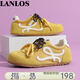 LANLOS德訓鞋女真皮復古時尚阿甘鞋四季透氣厚底外穿運動鞋 黃色 35 (225mm)