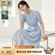香影藍(lán)色天絲連衣裙女2025夏季新款萊賽爾收腰系帶圓領(lǐng)泡泡袖裙子 藍(lán)色 M 160/84A/95-110斤
