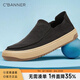 千百度（C.BANNER）【冰絲透氣】男鞋輕便帆布鞋男薄款透氣運(yùn)動(dòng)一腳蹬休閑漁夫鞋布鞋 黑色 42
