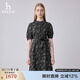 HAZZYS哈吉斯女裝 夏季款女士立領(lǐng)印花短袖連衣裙女AQWSC0BBC08 藏青色NV S (155/80A 36)