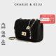 CHARLIE&KELLI CK品牌包包女包單肩包女上班通勤菱格鏈條小方包斜挎女生日禮物 黑色【京倉配送 贈禮袋】