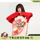 LALABOBO[蘇新皓同款]個(gè)性涂鴉長(cháng)袖t恤男女純棉寬松百搭上衣潮流RBDC-DT12 紅色 S