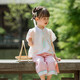 萌乎落英春夏款國風(fēng)唐裝褲子原創(chuàng)仙氣女童漢服套裝 粉色  120 