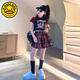 哈羅小黃鴨 HAL.DUCKjk套裝女童夏裝2025新款女大童夏季學(xué)院風(fēng)裙子兒童網(wǎng)紅炸街百褶裙 套裝送腰帶美式短袖+格子半身裙 120 cm