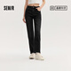 森馬（Semir）森柔牛仔|牛仔褲女簡約長褲休閑秋季半松緊腰直筒褲103524124002