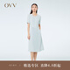 OVV2023春夏新款女裝單面緞三醋酸經(jīng)典圓領(lǐng)清爽百褶短袖連衣裙 藍灰（凈色）06 M