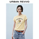 UR夏季新款女裝復古做舊印花修身棉質(zhì)短袖T恤UYY450169 米黃 M