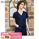 Olrain歐芮兒洗水牛仔拼接蕾絲套裝女夏季2025新款時(shí)尚休閑兩件套 牛仔藍(lán) L