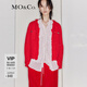 MO&Co.開衫外套冬含珠片繡毛須鑲邊針織衫紅色毛衣女小香風(fēng) 大紅色 L