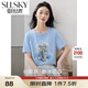 熙世界sllsky郁金香貓咪油畫(huà)印花T恤短袖休閑風(fēng)圓領(lǐng)上衣2025夏季新款 淺水藍(lán) M