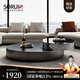 索瑞仕旋轉(zhuǎn)茶幾客廳 輕奢現(xiàn)代高級(jí)感帶抽屜不銹鋼大小橢圓形茶桌組合 大小圓組合【灰黑拉絲帶抽屜】