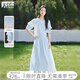 對白夏日松弛感亞麻套裝裙女2025新款圓領(lǐng)襯衫半裙淡人穿搭兩件套 天空藍 S